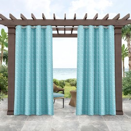 Tommy Bahama Indoor/Outdoor Mosaic Light Filtering Grommet Top Curtain Panel, 54"x96", Cancun Orange, Set of 2