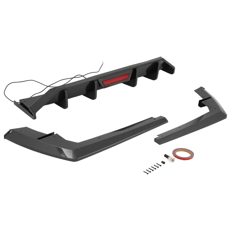 KUAFU Rear Bumper Diffuser Spoiler W/ Led Light Carbon Look