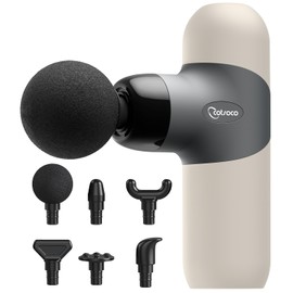 Mini Massage Gun ,Percussion Deep Tissues Muscle Massager, Silicone Material Removable and Washable, Suitable for People with Hyperhidrosis, with 6 Massage Heads 4 Speeds, best gift for her/him-Almond