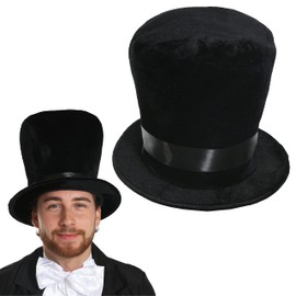 Adults Victorian Top Hat Costume Accessory - Pack of 1 - Soft Black Plush 60cm Top Hat with Black Satin Band - Mens Womens Victorian Gentleman Historical Fancy Dress Costume Accessory