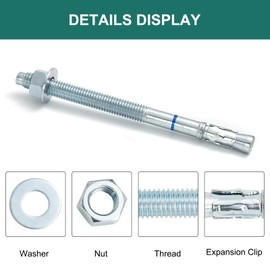 HROMIGRY 1/2" x 10" Concrete Anchors (12 Pack) 1/2 inch Wedge Anchors Bolts Zinc Plated