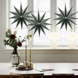 SUNBEAUTY Pack of 3 Paper Star 29 cm Grey Folding Stars Decoration Twelve Corners Paper Fan Party Decoration Set for Christmas Decoration Wedding Birthday Table Decoration Classroom Baby Shower