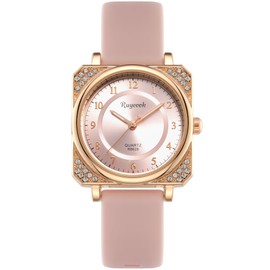 RUYEOOK Square Ladies Watch,Crystal Rhinestone,Waterproof Silicone Band Analog Quartz Wrist Watches for Nurse Female Women's (R8628 Pink)