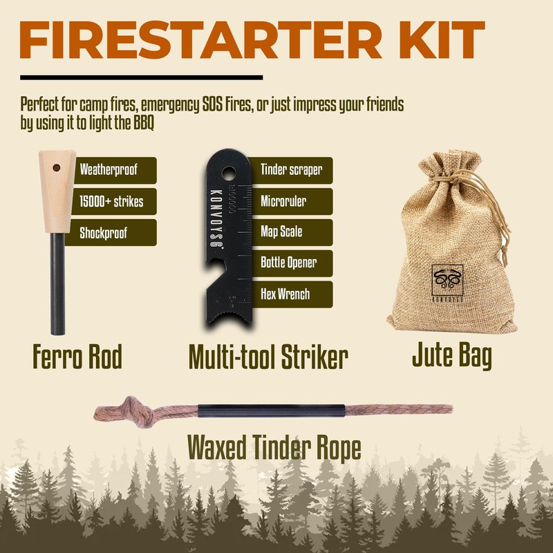 KonvoySG Fire Starter Survival Tool–Ferro Rod Fire Starter with 11"