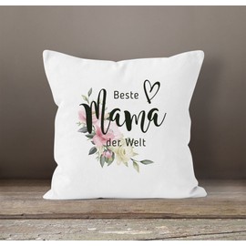 SpecialMe® Cushion Cover Best Mum in the World Heart Flowers Flowers Roses Gift for Mother's Day White 40 cm x 40 cm