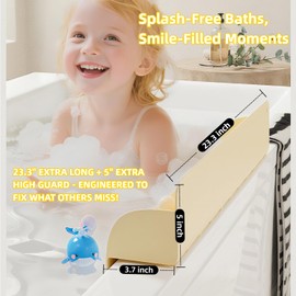 Silicone Bathtub Splash Guard 2-Ft, Toy Tray Holder with 10 Strong Suction Cups, Heightened Guard Design & Quick-Drain Slope Prevent Water Spills, Bathtub Accessories Gift for Family (White)