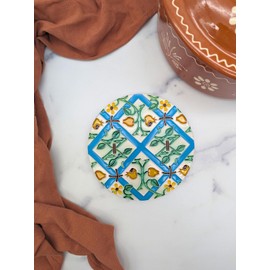 Hand-Painted Portuguese Ceramic Tile Round Trivet (TRT6)
