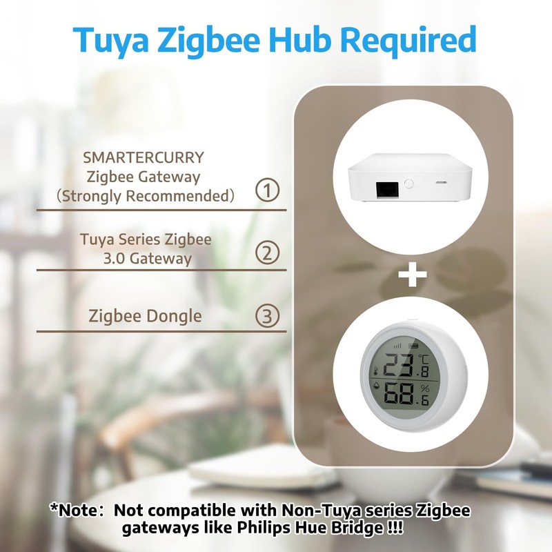 SMARTERCURRY ZigBee Thermometer Hygrometer, LCD Digital Temperature Humidity Meter with