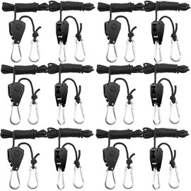 BOSYTRO 6 Pairs 12 Pieces 1/8 Inch Ratchet Hanger Heavy Duty Adjustable Ratchet Rope Hanger for Grow Light Fittings Plant Lamp Gardening 68 kg Load Capacity per Pair (Knotted Version)