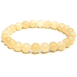 Yellow Calcite Bracelet – Healing Crystal Bracelet for Women and Men Gift's – 8mm Round Beaded Bracelet for Protection, Positive Energy – Elastic Adjustable Size Gemstone Bead Bracelet