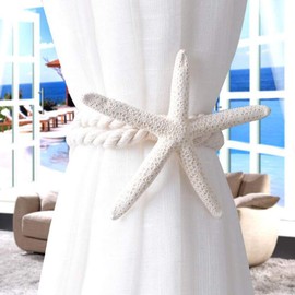 VOANZO 4 Pieces Natural starfish Curtain Tiebacks Hanging Belts Ropes Creative Curtain Holdback Buckles Curtain Accessories Hook Holder Home Supplies