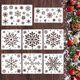8 Pcs Christmas Snowflake Stencil for Crafts, Large Reusable Snowflake Drawing Painting Stencil Winter Holiday Snow Flake Stencils Template for Window Wall Wood, Xmas Home Decor
