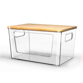 2 Pack Trash Bag Holder with Bamboo Lid, Stackable Trash Bag Dispenser, Extra Large Garbage Bag Holder for Kitchen Laundry Room Under Sink Organization and Storage