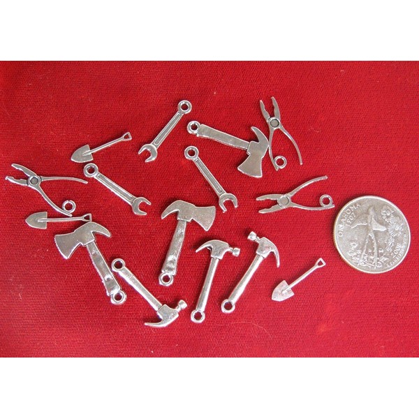 15pc "tool box" charms in antique silver style (BC139) Jewelry