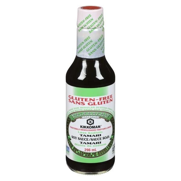 KIKKOMAN BRAND Gluten Free Non-GMO Less Sodium Tamari Soy Sauce, Brown