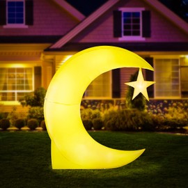 The Muslim Holiday Shop Inflatable Crescent Moon and Star to Celebrate Beginning and End of Ramadan or Eid with LED Lights, Fun Outdoor Holiday Yard Decorations, 6.5’ Tall (Cresent Moon)