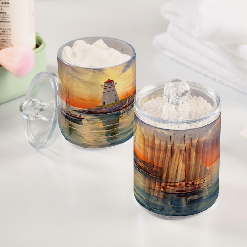 Zhirexin Lighthouse Ship 2PC Airtight Transparent Plastic Storage Jar, Food