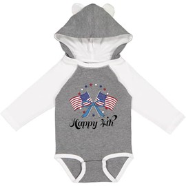 inktastic Happy 4th Of July Patriotic Flag Long Sleeve Creeper 6 Months Granite & White W Ears 45700