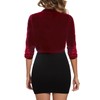 LADI TREND Womens Front Open 3/4 Pleated Sleeves Retro Velour