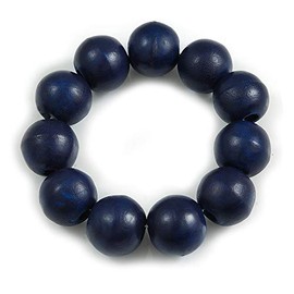 Avalaya Dark Blue Round Bead Wood Flex Bracelet - 19cm Long