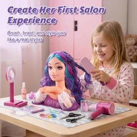 Princess Hair Styling Doll Head Makeup Kit for Girls- Hair Salon Set