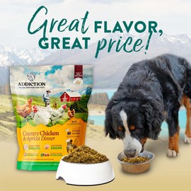 Addiction Country Chicken & Apricot Raw Alternative Dog Food - Gently Air-Dried Complete Meal or Dog Food Topper for Digestive and Skin and Coat Health, 2 lb