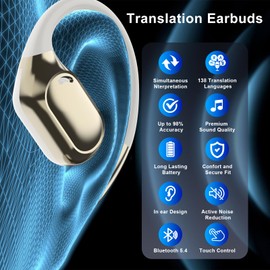 Ai Language Translation Earbuds Real Time, 3-in-1 Language Translation Device,144 Language Translator Earbuds, Translating Earbuds Bluetooth Translation Headphones for Travel Business Learning (White)