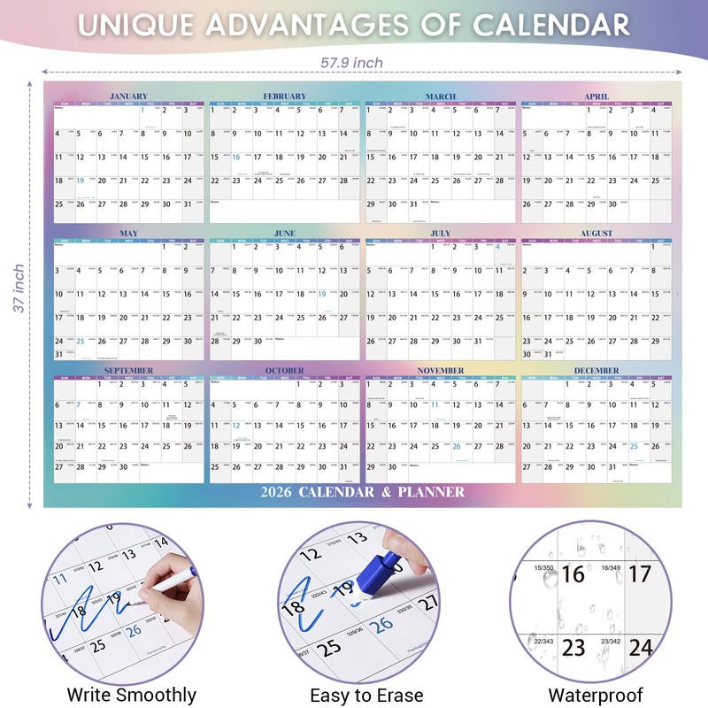 2026 Wall Calendar Dry Erase - 32" x 48" Large