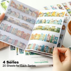 MiyouLuna 80 Sheet Nature PET & Washi Sticker Book Set, Pre-Cut Landscape Stickers for Scrapbooking, Journaling, and DIY Crafts