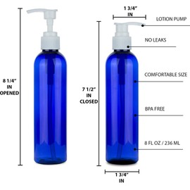BRIGHTFROM Botellas vacías de bomba de loción, contenedores de plástico recargables sin BPA, PETE1 azul cobalto, ideal para jabón, champú, lociones, jabón corporal líquido, cremas y aceite de masaje (paquete de 2)