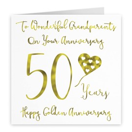 Hunts England - Grandparents 50th Anniversary Card - To Wonderful Grandparents On Your Anniversary - 50 Years - Happy Golden Anniversary - Milano Collection