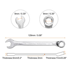HARFINGTON Combination Wrench Offset 9mm 75-Degree 12-Point Box End and 15° Angled Open End Metric CR-V Steel Nickel Plated Multi-function Spanners for Mechanics DIY Enthusiasts