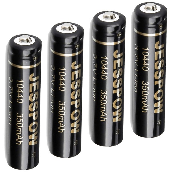 10440 Rechargeable Battery, JESSPOW 10440 Li-ion Rechargeable Batteries 3.7V 350mAh for LED Flashlight Torch, 4 Pack