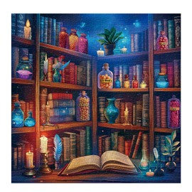 Vintage Book Puzzles for Adults 1000 Pieces, Magic Library Bookshelf Jigsaw Puzzle, Challenging Art Hard Puzzles as Home Decor