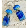 Etched Silver and Silky Denim Blue Czech Bead Dangle Earrings.