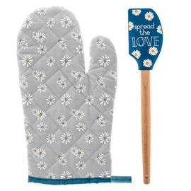 Karma, Reese Oven Mitt with Spatula, Oven Mitt and Spatula Set, Soft Insulated Quilting Oven Mitt and Silicone Spatula, Daisy