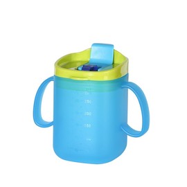 BCDHAMATE Adult Sippy Cups for Elderly, 280ml Spill Proof Cups with 2 Handles Straw and Lid for Adults Hospital Disabled Dysphagia Patients (Blue)