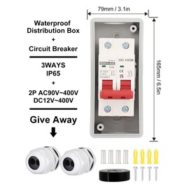 DC Miniature Circuit Breaker, 32Amp Waterproof Mini Distribution Box, 2P Circuit Breaker Overload Disconnect for Solar Panel Power Offi Grid System