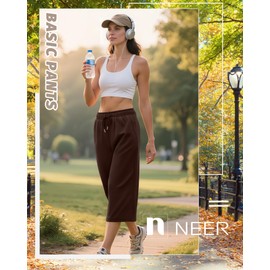 Neer 3 Pack Women's Capri Pants, Drawstring Wide Leg Crop Lounge Sweatpants Summer Yoga Casual Cropped Pants with Pocket(Black, Gray, Brown,XX-Large)