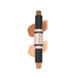 Makeup Revolution Contour Stick Duo Cream Contour & Highlight, Defines Cheekbones & Sculpts the Face, Vegan & Cruelty-Free, Dark, 2.4g