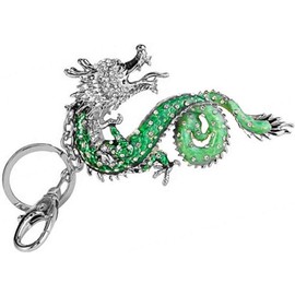 Hyning Chinese Dragon Keychain - Dragon Keychain Jewelry Antiqued Silver - Goth, Fantasy,Charm Keychain - Green (Silver-Plated)