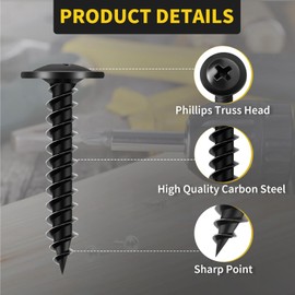 Wood Screws Assortment Kit, FIXLINK 220 PCS High Hardness Truss Head Black Wood Screws Set, Phillips Drive Assorted Screws, Contain 8 Size (2”,1-5/8”,1-1/2”,1-1/4”,1”,3/4”,5/8”,1/2”), Black