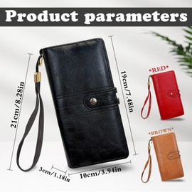 FuninCrea Women Wallets Large Capacity Ladies Purse with Removable Wrist Strap and ID Window, Womens Purse Card Wallet PU Leather Long Ladies Wallet with 12 Card Slots and 2 Compartments (Black)