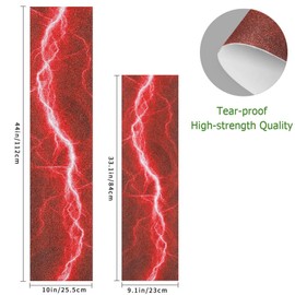 Nander Thunder Lightning Red Skateboard Grip Tape Sheet,Non Slip Waterproof Sandpaper Scooter Grip Tape Longboard Griptape 44.1x10.1inch