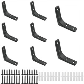 CHENJIN 8PCS Black Heavy Duty Wall Mount L-Bracket 3 Inch with Mounting Screws Stainless Steel Curved Triangle Bracket Wall Shelf Partition Support for Wood Connection Shelves Cabinets