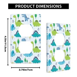 Pznen Blue Green Dinosaurs Wall Plate Cover Cute Dino Animals Cartoon Nursery Outlet Covers 1-Gang Switch Plug Duplex Cover Home Bedroom Bathroom Kitchen