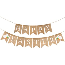 GCQQ Cartel de Pascua con texto en inglés "Happy Easter", guirnalda de Pascua sin bricolaje, bonitos pancartas de conejo, decoración rústica de Pascua para chimenea, manto o decoración al aire libre