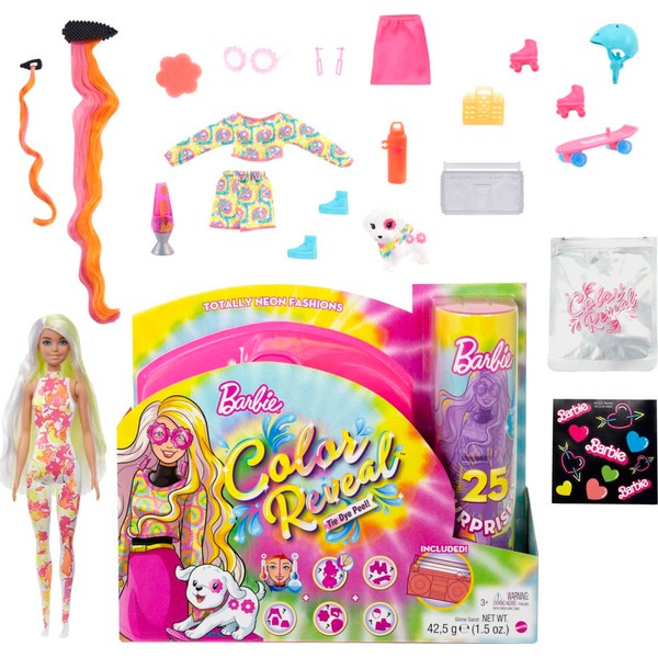 ​Barbie Toys, Color Reveal Doll, Totally Neon Fashions with Yellow-Streaked Platinum Hair & 25 Surprises Including Color Change​​​​