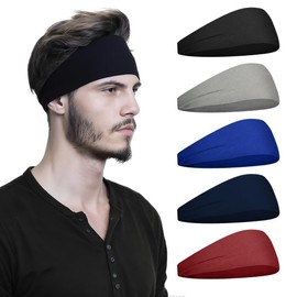 Men's Wide Head Sports Headbands, Sweat Wicking Headbands, Breathable & Quick, Dry for Fitness, Jogging, Running, Biking, Hiking & Basketball, Unisex Design for All Athletes(5 PCS)