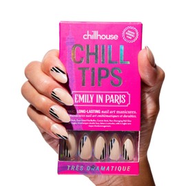 Chillhouse Chill Tips Signatures Press On Nails Kit, Tres Dramatique - 24 Nail Shapes & Sizes, Dual-Sided Buffer & File, Cuticle Stick & Glue - Long-Lasting Nail Art Manicures